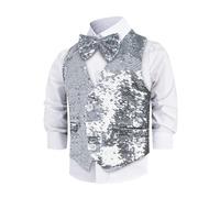 Dress Up America Sequin Vest with Bowtie - Sparkly Vest for Boys - Costume Dress Up Party Sequin Waistcoat for Kids - Boys Glitter Coat