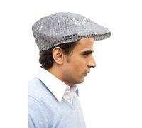 Dress Up America Sequined Flat Cap - Cabbie Hat For Men - Silver Sequin Newsboy Flat Cap For Men