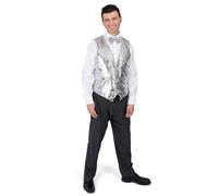 Dress Up America Sequin Waistcoat with Bowtie - Silver Shiny V-neck for Men