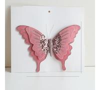 Dress Up High-grade Velvet Double Simulation Butterfly Christmas Flower Decor, 3D Glitter Practical Flocking Butterfly Decor(Pink)