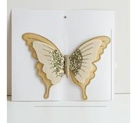 Dress Up High-grade Velvet Double Simulation Butterfly Christmas Flower Decor, 3D Glitter Practical Flocking Butterfly Decor(Gold)