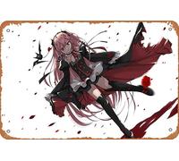 Dress Vampire Pink Hair Red Eyes Long Hair Black Dress Twintails Bow Thigh Boots Seraph Of The End Krul Tepes Anime Poster Home Wall Art Decoration Retro Metal Tin Sign 8x12 inch