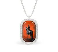 Dressage Rider on A Black Horse Rectangle Pendant Necklace Silver Women Jewelry Alloy Keychain Tag Jewelry