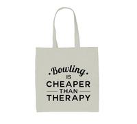 Dressdown Bowling Is Cheaper Than Therapy - 100% Cotton Tote Bag - Natural - One Size