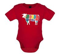 Dressdown Butcher Cow Diagram - Organic Babygrow/Body suit - Red - 3-6 Months