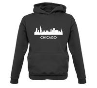 Dressdown City Silhouettes Chicago - Childrens/Kids Pullover Hoodie - Jet Black - 9-11 Years