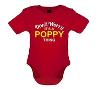 Dressdown Don't Worry It's a POPPY Thing! - Organic Babygrow/Body suit - Red - 3-6 Months