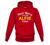 Dressdown Don't Worry It's an Alfie Thing! - Childrens/Kids Pullover Hoodie - Fire Red - 12-13 Years