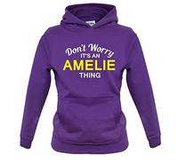 Dressdown Don't Worry It's an Amelie Thing! - Childrens/Kids Pullover Hoodie - Purple - 9-11 Years