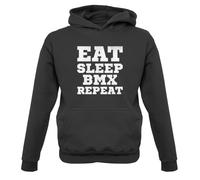 Dressdown Eat Sleep BMX Repeat - Childrens/Kids Pullover Hoodie - Jet Black - 12-13 Years