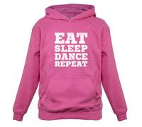 Dressdown Eat Sleep Dance Repeat - Childrens/Kids Pullover Hoodie - Candyfloss Pink - 9-11 Years