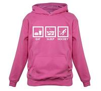 Dressdown Eat Sleep Ice Hockey - Childrens/Kids Pullover Hoodie - Candyfloss Pink - XL (9-11 Years)
