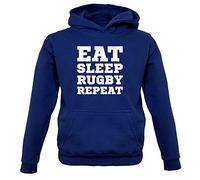 Dressdown Eat Sleep Rugby Repeat - Childrens/Kids Pullover Hoodie - Oxford Navy - XL (9-11 Years)