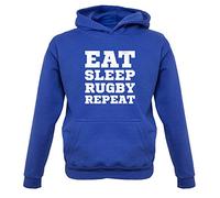 Dressdown Eat Sleep Rugby Repeat - Childrens/Kids Pullover Hoodie - Royal Blue - XL (9-11 Years)
