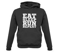 Dressdown Eat Sleep Run Repeat - Childrens/Kids Pullover Hoodie - Jet Black - XXL (12-13 Years)