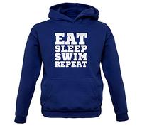 Dressdown Eat Sleep Swim Repeat - Childrens/Kids Pullover Hoodie - Oxford Navy - XL (9-11 Years)