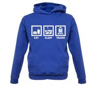 Dressdown Eat Sleep Trains - Childrens/Kids Pullover Hoodie - Royal Blue - 12-13 Years