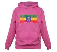 Dressdown Ethiopia Barcode Style Flag - Childrens/Kids Pullover Hoodie - Candyfloss Pink - XXL (12-13 Years)