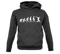 Dressdown Evolution of Man Cricket - Childrens/Kids Pullover Hoodie - Charcoal - XL (9-11 Years)