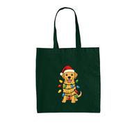 Dressdown Golden Labrador Retriever Christmas Lights - 100% Cotton Tote Bag - Bottle Green - One Size