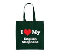 Dressdown I Love My English Shepherd - 100% Cotton Tote Bag - Bottle Green - One Size