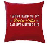 Dressdown I Work Hard So My Border Collie Can Live A Better Life - Cushion/Pillow (with Insert) - 41 x 41cm (16)" - Red - One Size