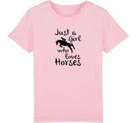 Dressdown I'm Just A Girl Who Loves Horses - Childrens/Kids 100% Organic Cotton T-Shirt - Cotton Pink - 9-11 Years