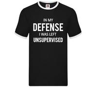 Dressdown in My Defense I was Left Unsupervised - Mens Contrast Ringer T-Shirt - Black/White - Large