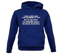 Dressdown in My Head I'm Horse Riding - Childrens/Kids Pullover Hoodie - Oxford Navy - XL (9-11 Years)