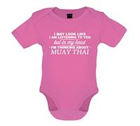 Dressdown In My Head I'm Muay Thai - Organic Babygrow/Body suit - Bubble Gum Pink - 0-3 Months