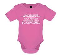 Dressdown In My Head I'm Thinking about Board Games - Organic Babygrow/Body suit - Bubble Gum Pink - 6-12 Months