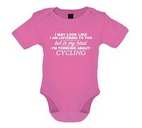 Dressdown In My Head I'm Thinking about Cycling - Organic Babygrow/Body suit - Bubble Gum Pink - 0-3 Months