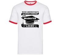 Dressdown Leeds Graduate - Mens Contrast Ringer T-Shirt - White/Red - Large
