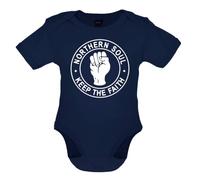 Dressdown Northern Soul Keep The Faith - Organic Babygrow/Body Suit - Nautical Navy - 12-18 Months