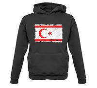 Dressdown Turkish Republic of Northern Cyprus Grunge Style Flag - Childrens/Kids Pullover Hoodie - Jet Black - L (7-8 Years)