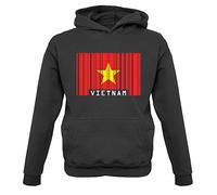 Dressdown Vietnam Barcode Style Flag - Childrens/Kids Pullover Hoodie - Jet Black - 7-8 Years