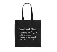 Dressdown Weekend Plans With My Cat - 100% Cotton Tote Bag - Black - One Size