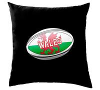 Dressdown Welsh Flag Rugby Ball - Cushion/Pillow (with Insert) - 41 x 41cm (16)" - Black - One Size