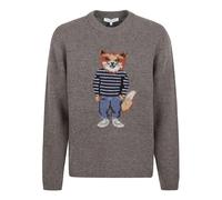 Dressed Fox Intarsia Wool Jumper, male, Round-neck Knitwear, Gray, XL, Knitwear XL