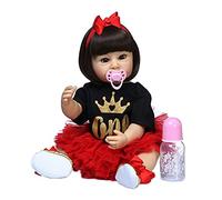Dressed Toddler Girl Doll with Headdress Flower, Poseable Silicone Baby Doll, Comes with Bottle and Pacifier, Ideal Playmate for Kids, Lightweight Cuddly Doll for Parent-Child Activities and Role-Pla