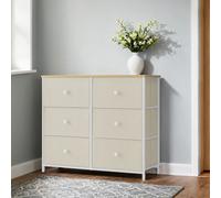 Dresser, 6-Drawer Fabric Storage Unit, Metal Frame, Camel Yellow + Cream White