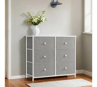 Dresser, 6-Drawer Fabric Storage Unit, Metal Frame, Light Grey + White