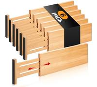 Dresser Drawer Organizers 6 Pack, 4.65'' High Adjustable from 12-17.5‘’ Bamboo Drawer Dividers for Clothing Baby Clothes, Wooden Separators for Dresser Nursery Organization with Soft Foam Ends