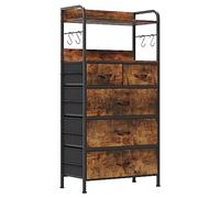 Dresser with 5 Drawers - Fabric Chest of Drawers with Large Storage Space, Modern Tall Tower Unit Storage Organiser for Living Room/Bedroom, Wooden Top and Metal Frame(Brown)