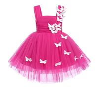 Dresses for Kids Flower Girl Dress: Bridesmaid Sleeveless Butterfly Tulle Princess Birthday Outfit - Wedding Party Christening Ball Gown Rose Red 120