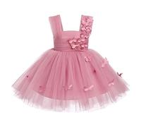 Dresses for Kids Flower Girl Dress: Bridesmaid Sleeveless Butterfly Tulle Princess Birthday Outfit - Wedding Party Christening Ball Gown Dark Pink 110