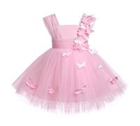 Dresses for Kids Flower Girl Dress: Bridesmaid Sleeveless Butterfly Tulle Princess Birthday Outfit - Wedding Party Christening Ball Gown Pink 120