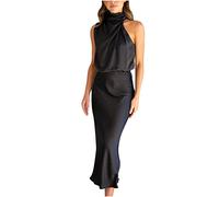 Dresses for Women Summer 2023 Casual Sexy Loose Sleeveless V Neck Midi Dress A-Line Fit Spaghetti Strap Sling Dress Rainbow Regular Swing Knee Length Dresses Vacation Dress