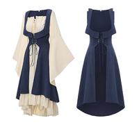 Dresses for Women UK 80s Fancy Dress for Women Two-Piece Cape & Flounce Dress Gothic Halloween Costume Medieval Elegant Party Outfit Carnival Row