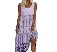 Dresses for Women UK Beach Vacation Dress Women's Cotton Sleeveless U-Neck Floral Print Maxi Dresses - Elegant Party Night Out Sundress